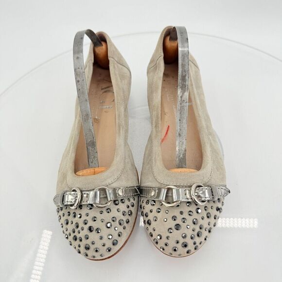 AGL Italy Monika Ballet Flat Size 36.5 6.5 beige silver studded Leather Comfy - Picture 4 of 14